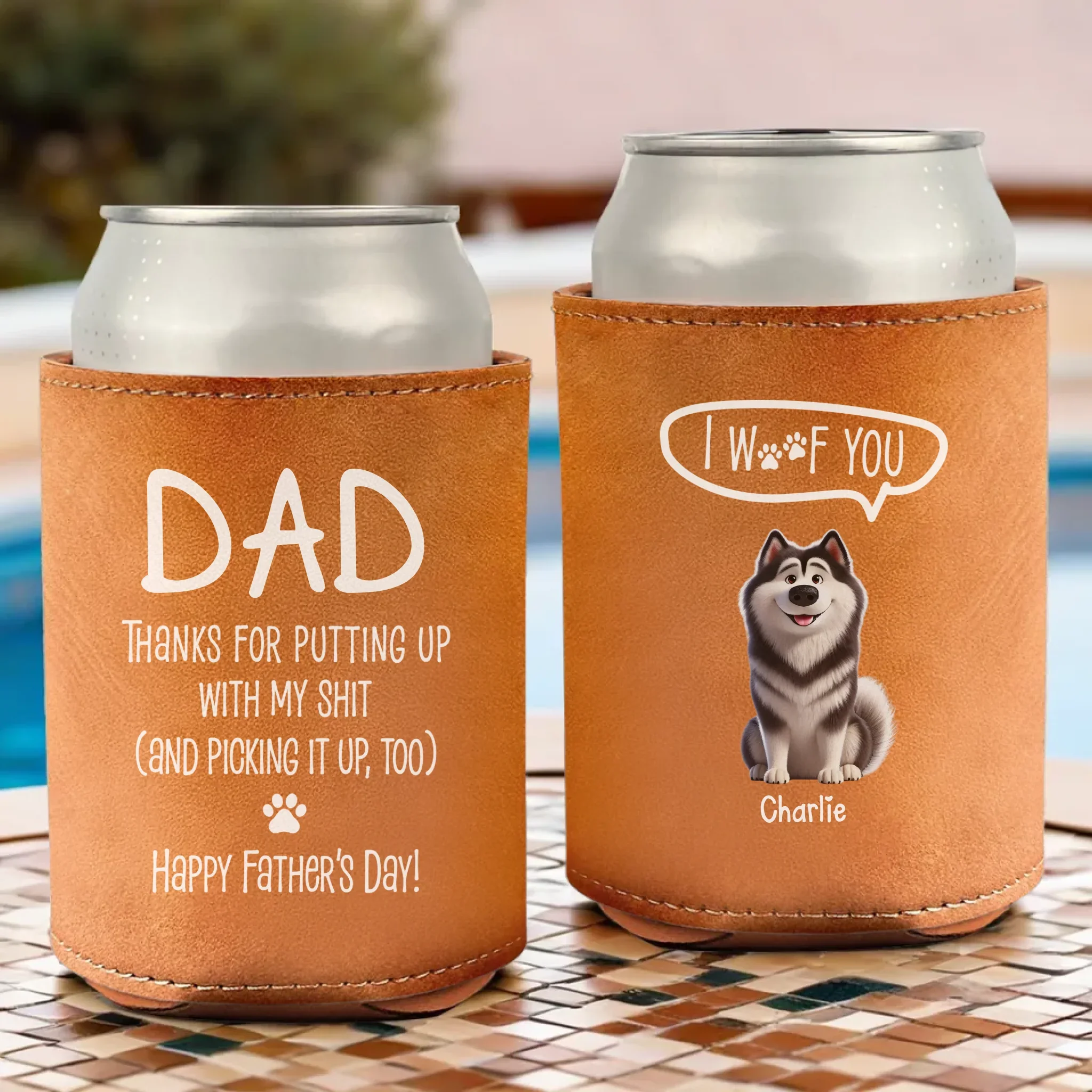 Paws Up, Heads High - Dog Personalized Custom Leather Can Cooler - Father's Day, Gift For Pet Owners, Pet Lovers - Image 2
