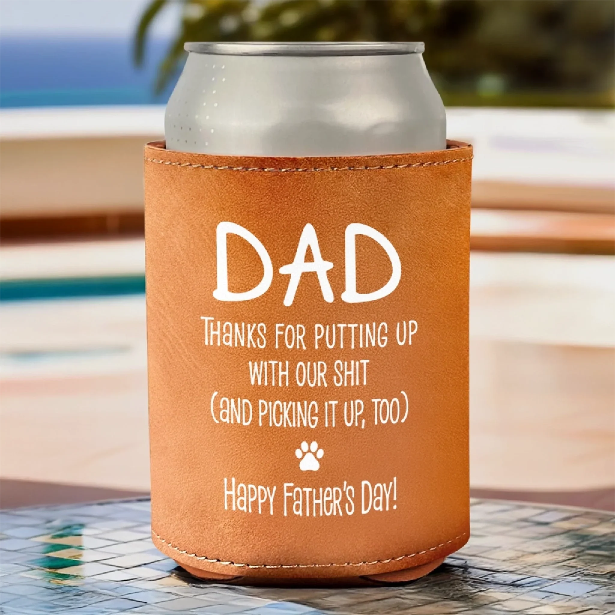Paws Up, Heads High - Dog Personalized Custom Leather Can Cooler - Father's Day, Gift For Pet Owners, Pet Lovers - Image 3