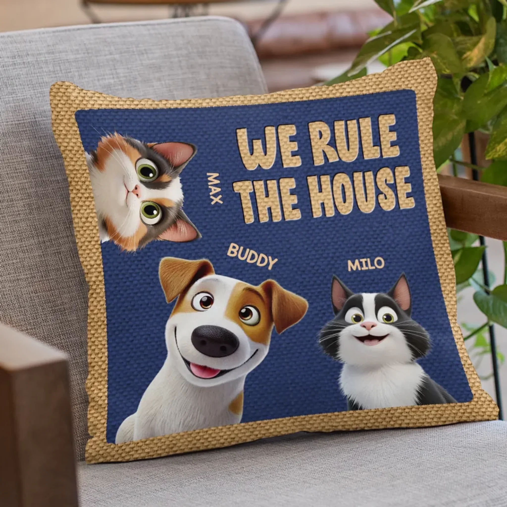 Paws Up, We Rule The House - Dog & Cat Personalized Custom Pillow - Gift For Pet Owners, Pet Lovers - Image 3