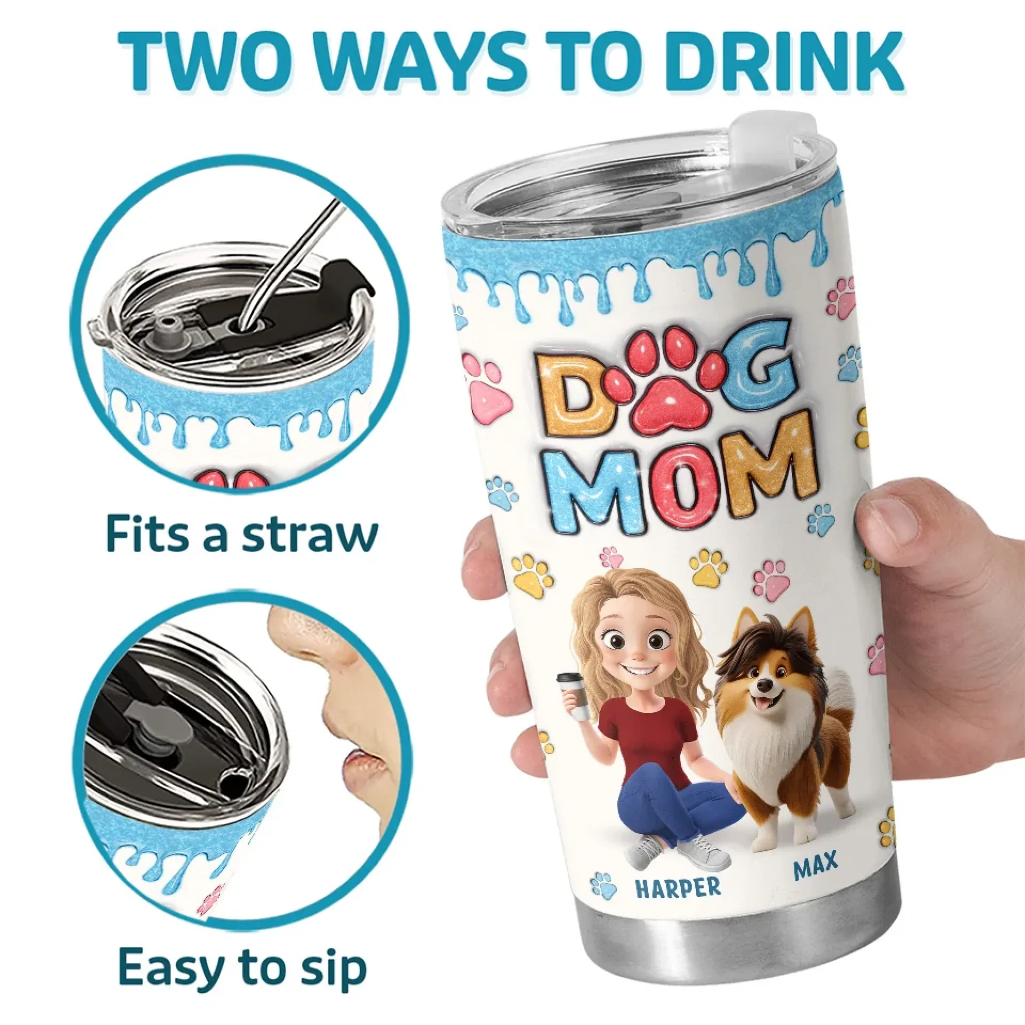 Pawsitively The Best - Dog Personalized Custom 3D Inflated Effect Printed Tumbler - Gift For Pet Owners, Pet Lovers - Image 4