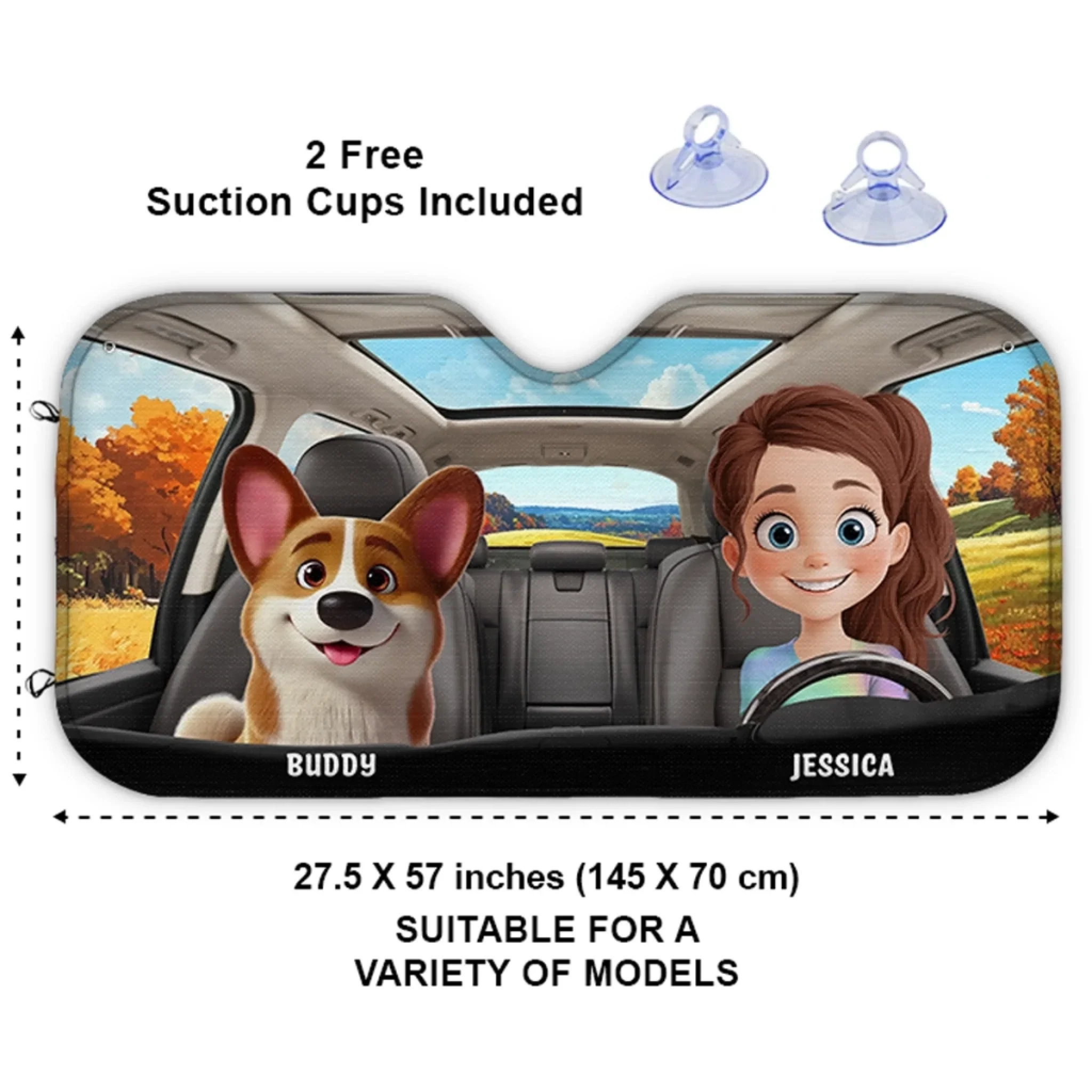 Pawsome Road Trips Ahead - Dog & Cat Personalized Custom Auto Windshield Sunshade, Car Window Protector - Gift For Pet Owners, Pet Lovers - Image 3