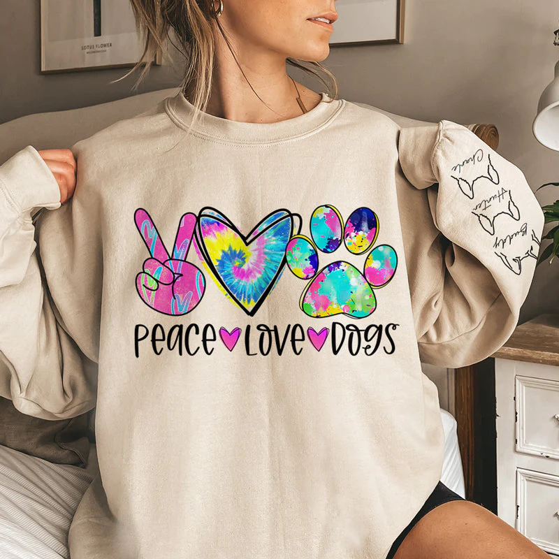 Peace Love Dogs - Dog Personalized Custom Unisex Sweatshirt With Design On Sleeve - Gift For Pet Owners, Pet Lovers - Image 2