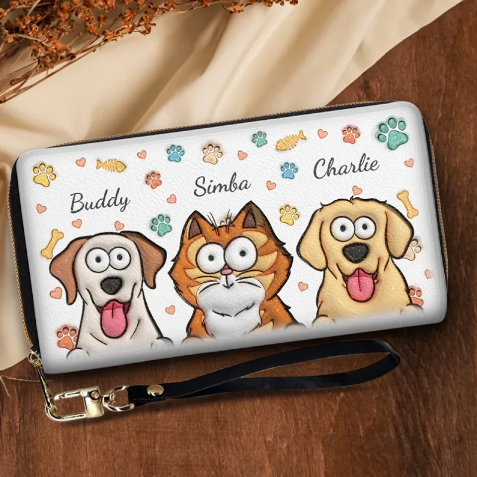 Peeking Paws, Little Jaws - Dog & Cat Personalized Custom 3D Inflated Effect Printed Leather Long Wallet -  Gift For Pet Owners, Pet Lovers - Image 3