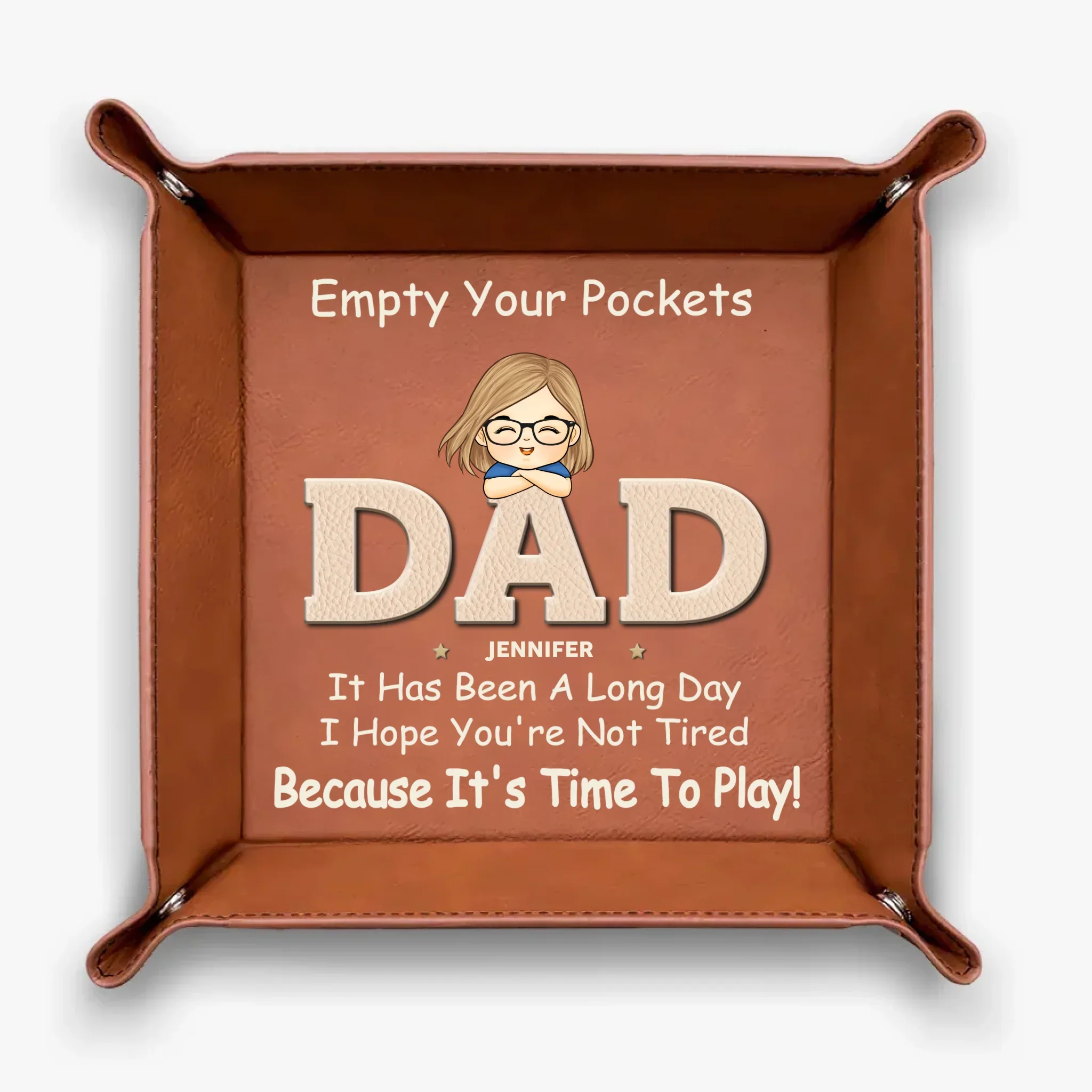 Pockets Empty, Hearts Full - Family Personalized Custom Leather Valet Tray - Father's Day, Gift For Dad, Grandpa - Image 2