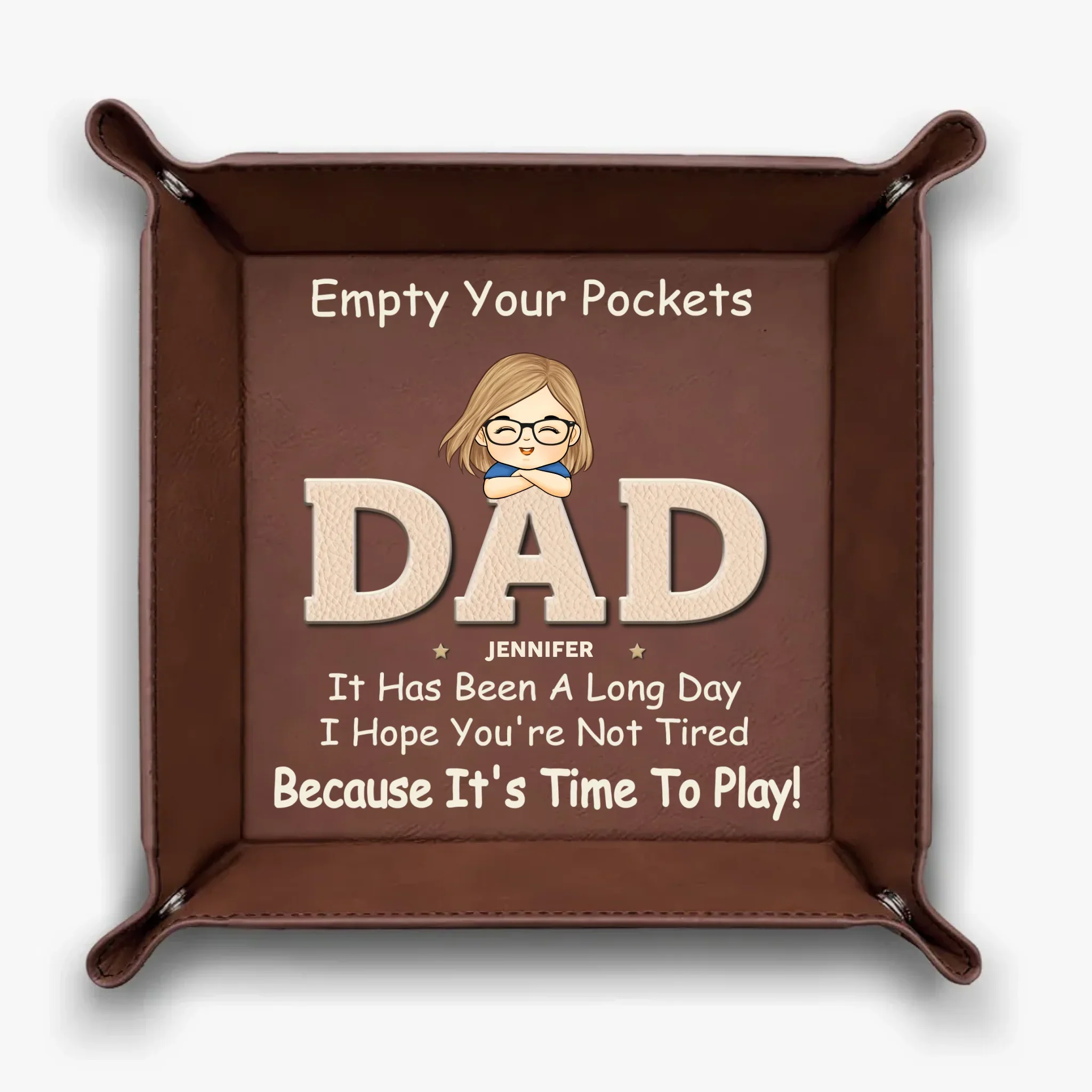 Pockets Empty, Hearts Full - Family Personalized Custom Leather Valet Tray - Father's Day, Gift For Dad, Grandpa - Image 3