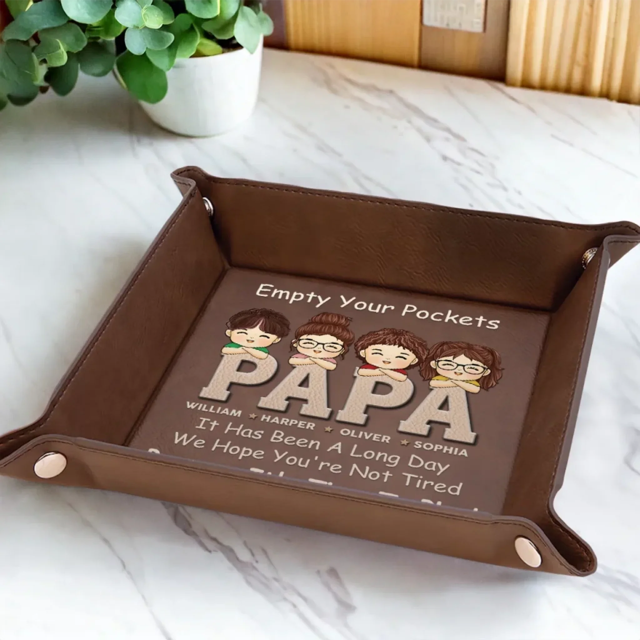Pockets Empty, Hearts Full - Family Personalized Custom Leather Valet Tray - Father's Day, Gift For Dad, Grandpa - Image 6