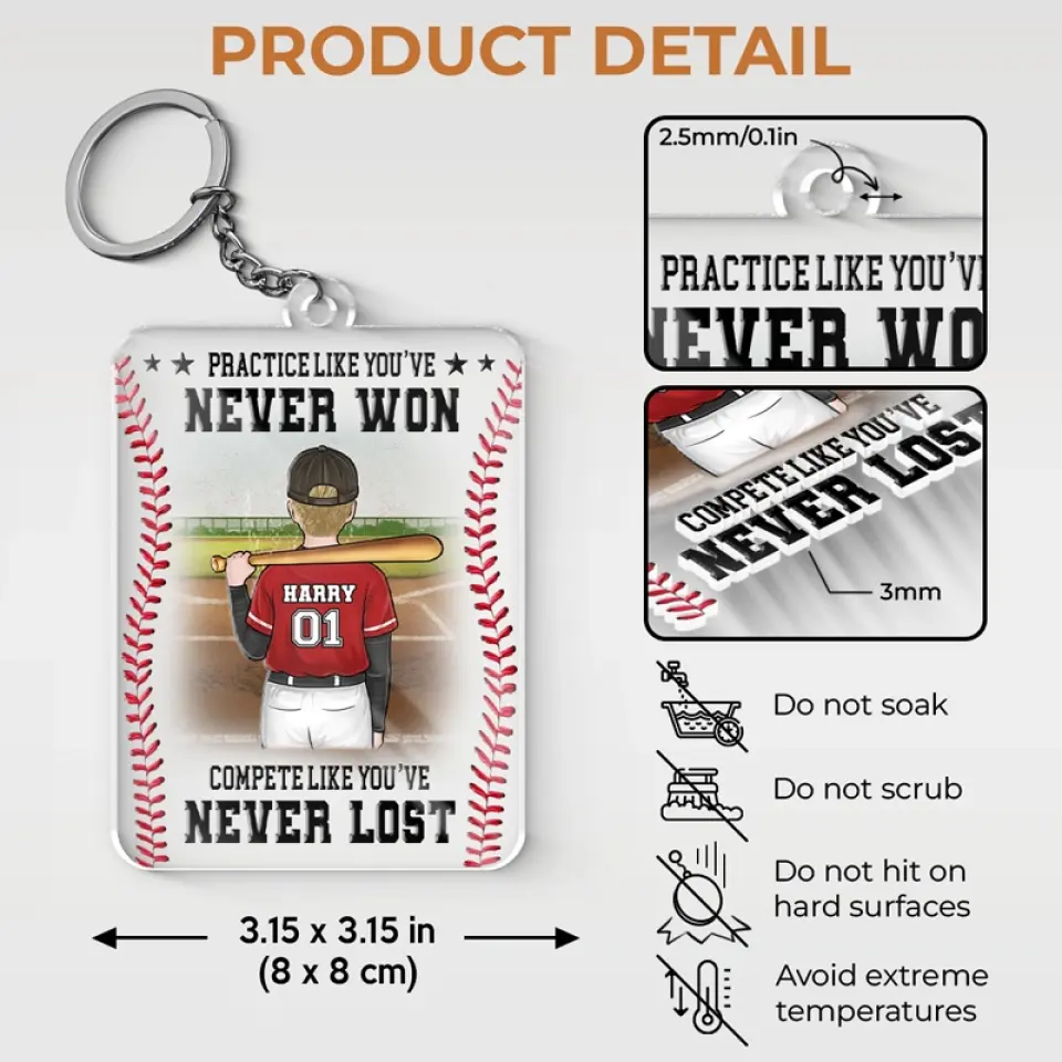 Practice With Humility, Not Hubris - Family Personalized Custom Shaped Acrylic Keychain - Gift For Family Members, Baseball Players, Baseball Lovers - Image 5