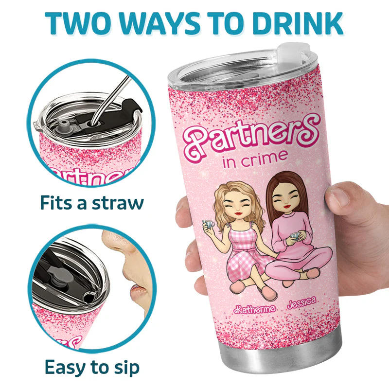 Pretty In Pink - Bestie Personalized Custom Tumbler - Christmas Gift For Best Friends, BFF, Sisters - Image 3