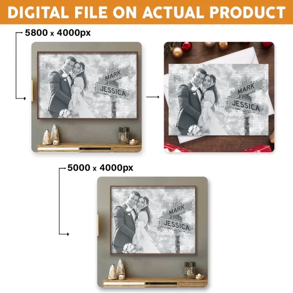 Printable Digital File, Digital PNG Download - Custom Photo Couple Personalized Horizontal File - Gift For Husband Wife, Anniversary - Image 5