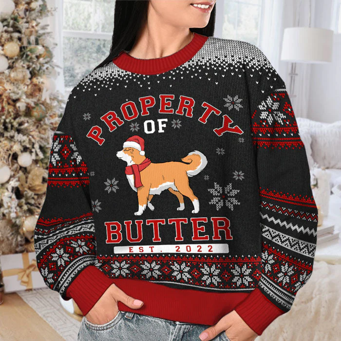 Property Of My Dogs - Personalized Custom Unisex Ugly Christmas Sweatshirt, Wool Sweatshirt, All-Over-Print Sweatshirt - Gift For Dog Lovers, Pet Lovers, Christmas Gift - Image 3