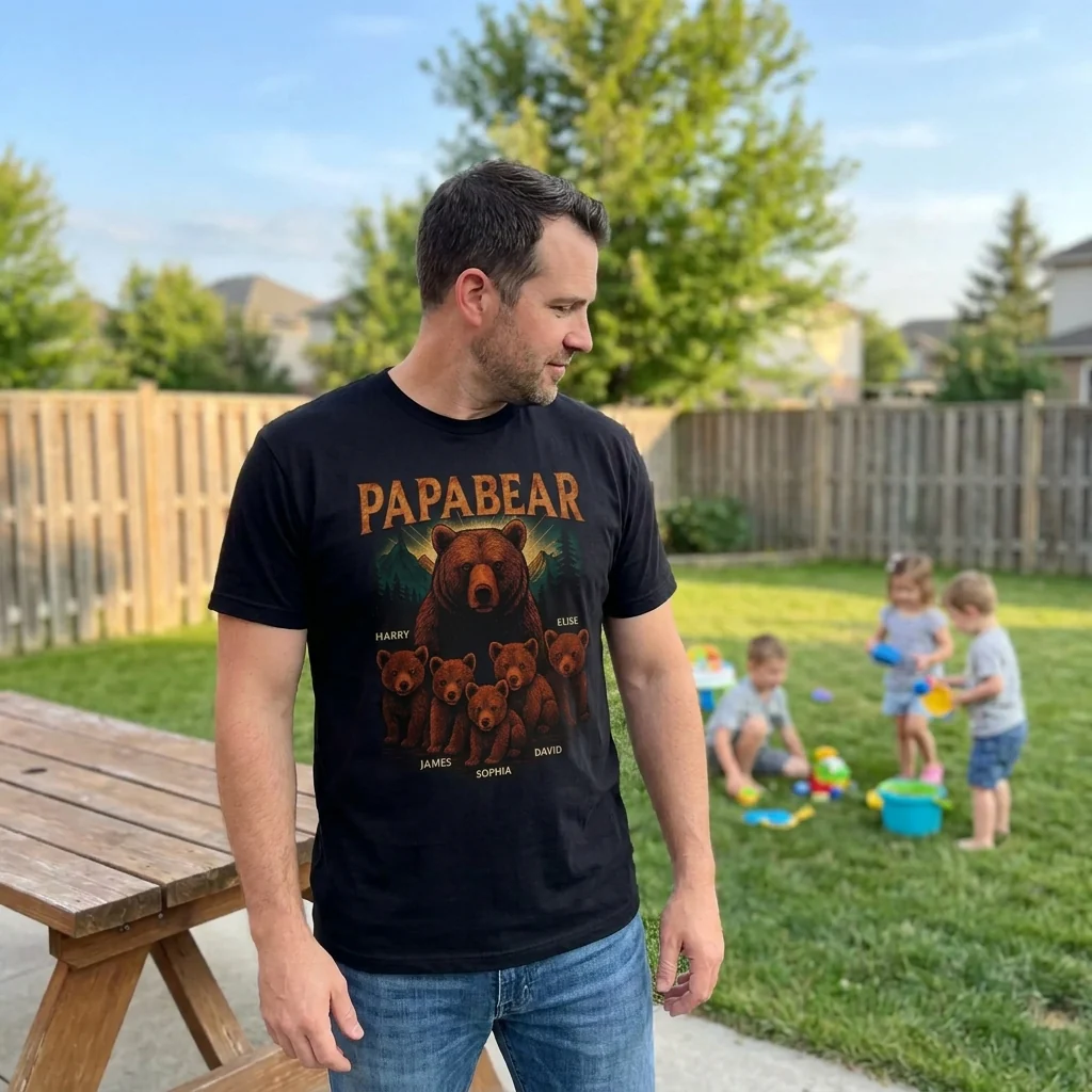 Protected By Papa Bear - Family Personalized Custom Unisex T-shirt, Premium T-shirt, Hoodie - Father's Day, Gift For Dad, Grandpa - Image 5