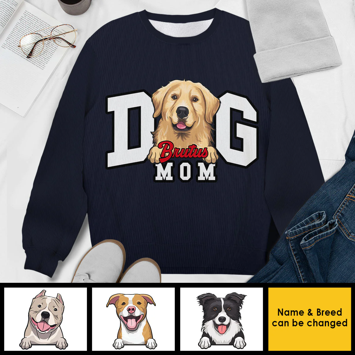 Proud Dog Mom - Personalized Custom Unisex Ugly Christmas Sweatshirt, Wool Sweatshirt, All-Over-Print Sweatshirt - Gift For Dog Lovers, Pet Lovers, Christmas Gift - Image 3