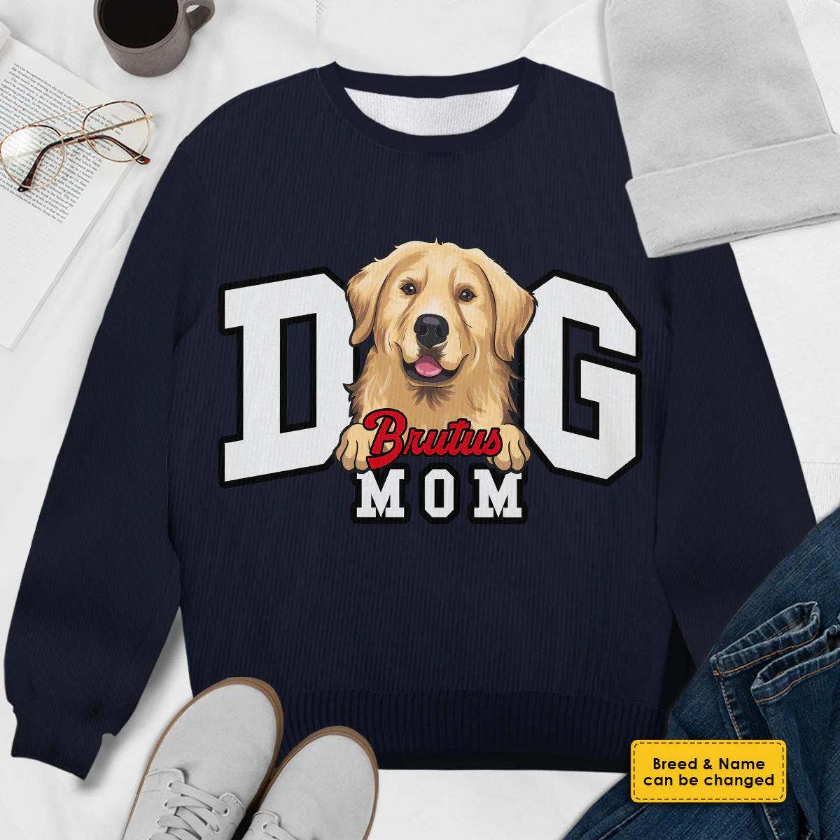 Proud Dog Mom - Personalized Custom Unisex Ugly Christmas Sweatshirt, Wool Sweatshirt, All-Over-Print Sweatshirt - Gift For Dog Lovers, Pet Lovers, Christmas Gift - Image 4