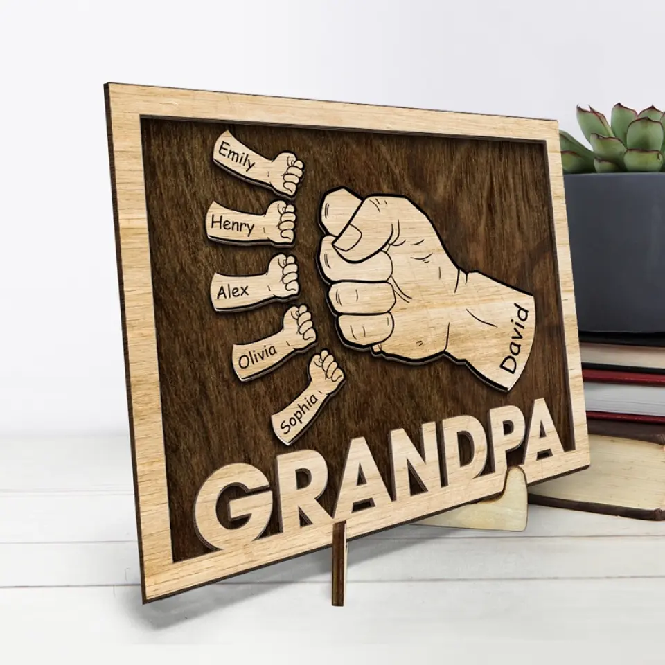 Proud Father Of A Few Kids - Family Personalized Custom 2-Layered Wooden Plaque With Stand - Father's Day, Gift For Dad, Grandpa - Image 4