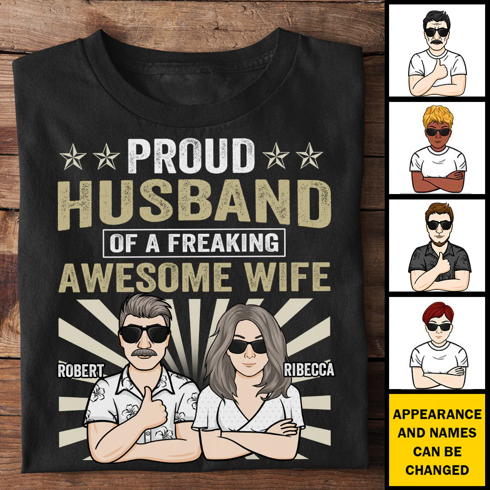 Proud Husband Of A Freaking Awesome Wife - Gift For Couples, Personalized T-shirt, Hoodie - Image 3
