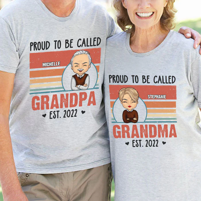 Proud To Be Called Grandparents - Personalized Matching Couple T-Shirt - Gift For Couple, Husband Wife, Grandparents