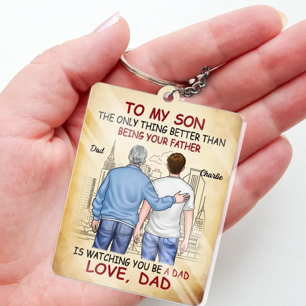 Proud To Be Your Parents, Even Prouder Watching You Be A Dad - Family Personalized Custom Shaped Acrylic Keychain - Father's Day, Gift For Son - Image 4