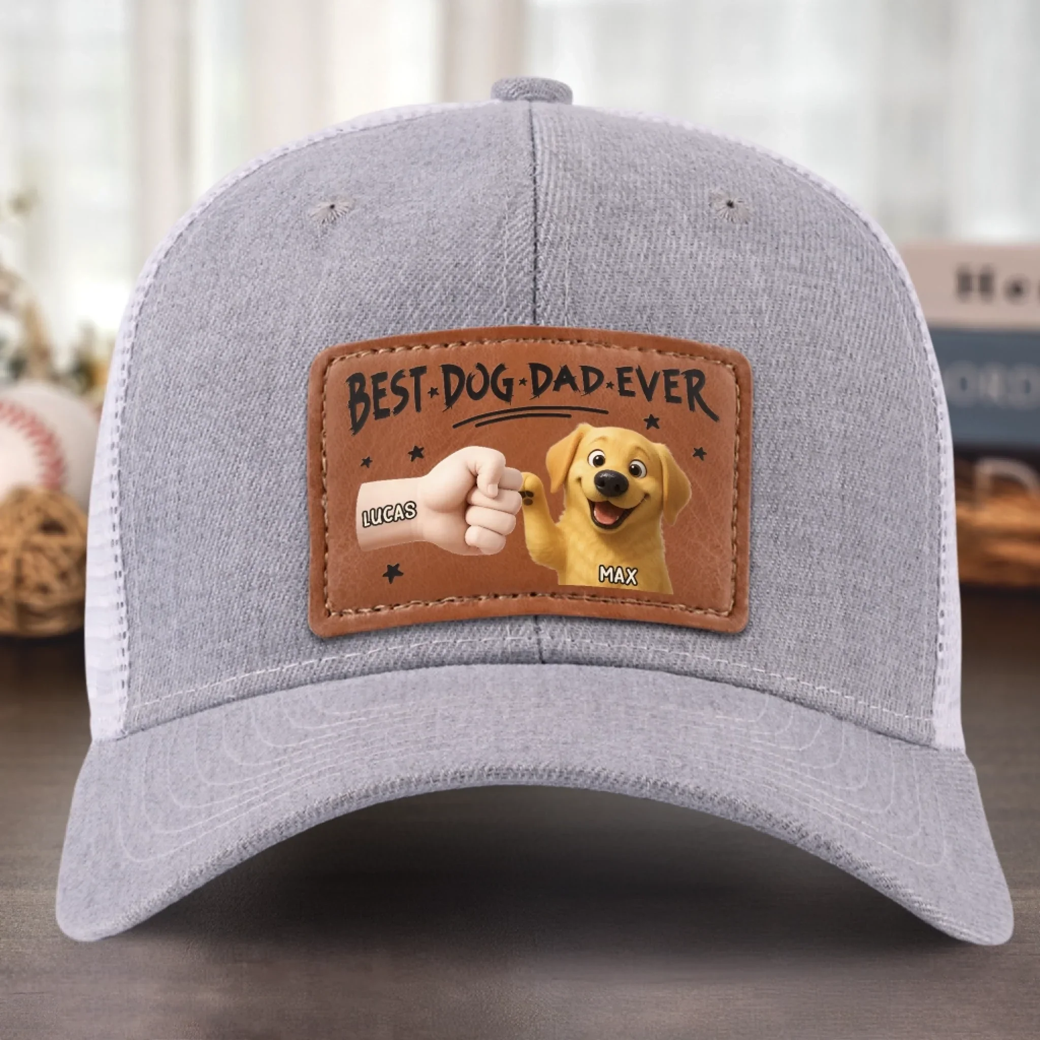 Pup’s Favorite Human - Dog Personalized Custom Leather Patch Hat - Father's Day, Gift For Pet Owners, Pet Lovers