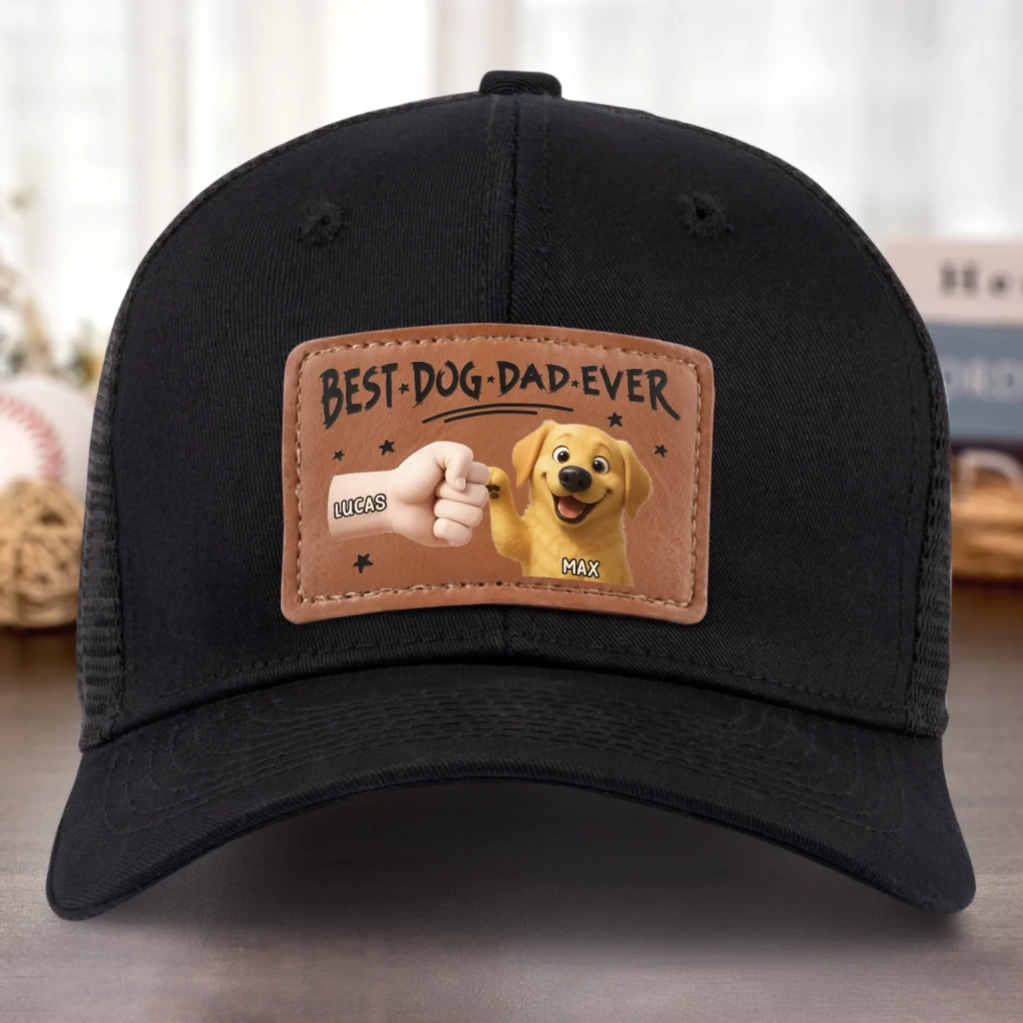 Pup’s Favorite Human - Dog Personalized Custom Leather Patch Hat - Father's Day, Gift For Pet Owners, Pet Lovers - Image 6