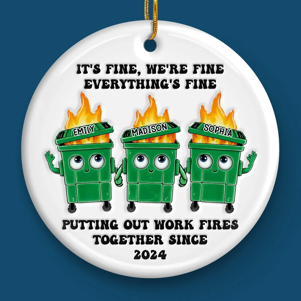 Putting Out Work Fires Together - Coworker Personalized Custom Ornament - Ceramic Round Shaped - Christmas Gift, Gift For Coworkers, Work Friends, Colleagues - Image 4