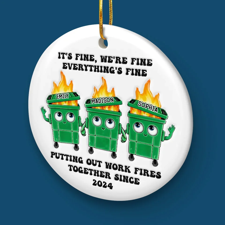 Putting Out Work Fires Together - Coworker Personalized Custom Ornament - Ceramic Round Shaped - Christmas Gift, Gift For Coworkers, Work Friends, Colleagues - Image 5