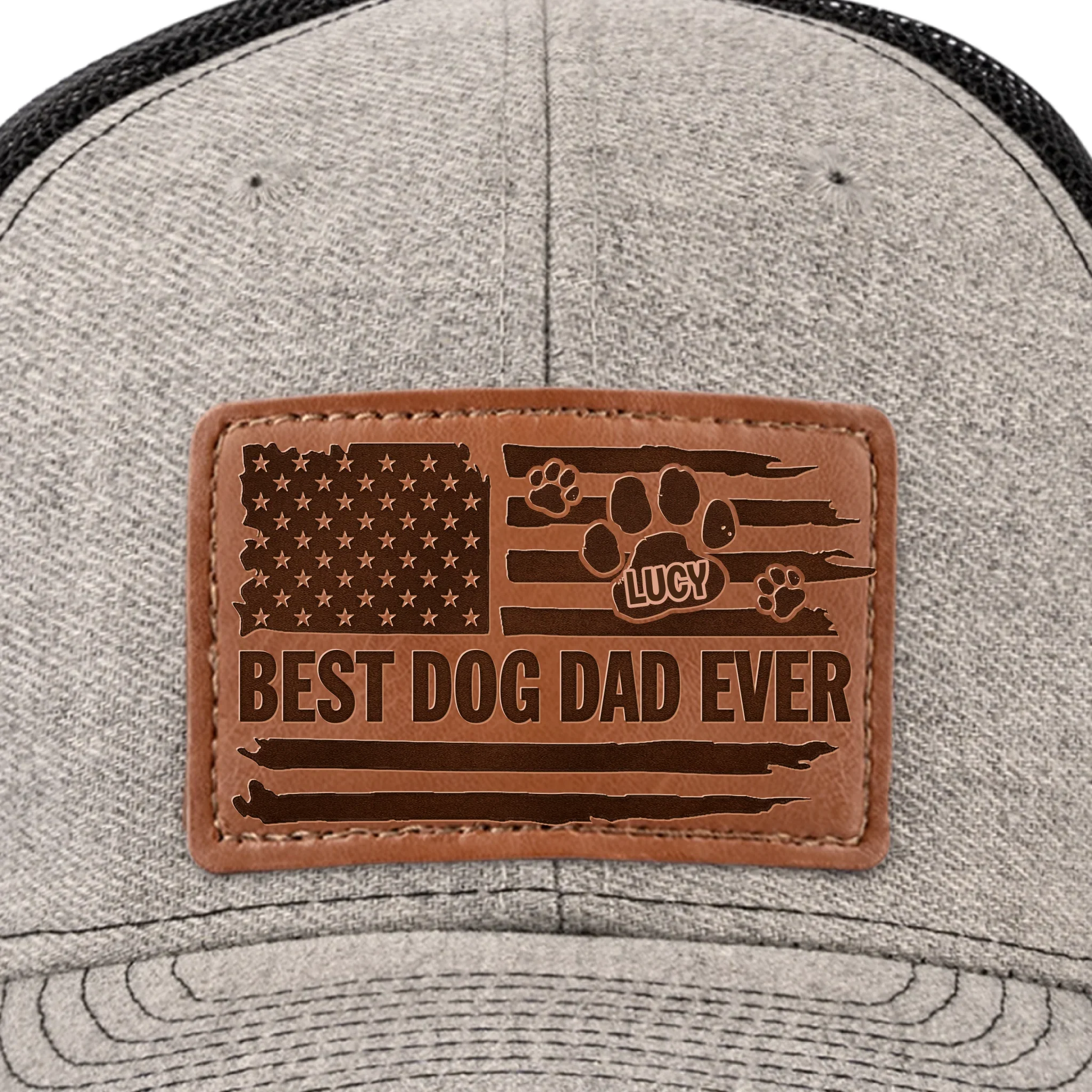 Raised By Paws, Loved By All - Dog Personalized Custom Leather Patch Hat - Father's Day, Gift For Pet Owners, Pet Lovers - Image 3
