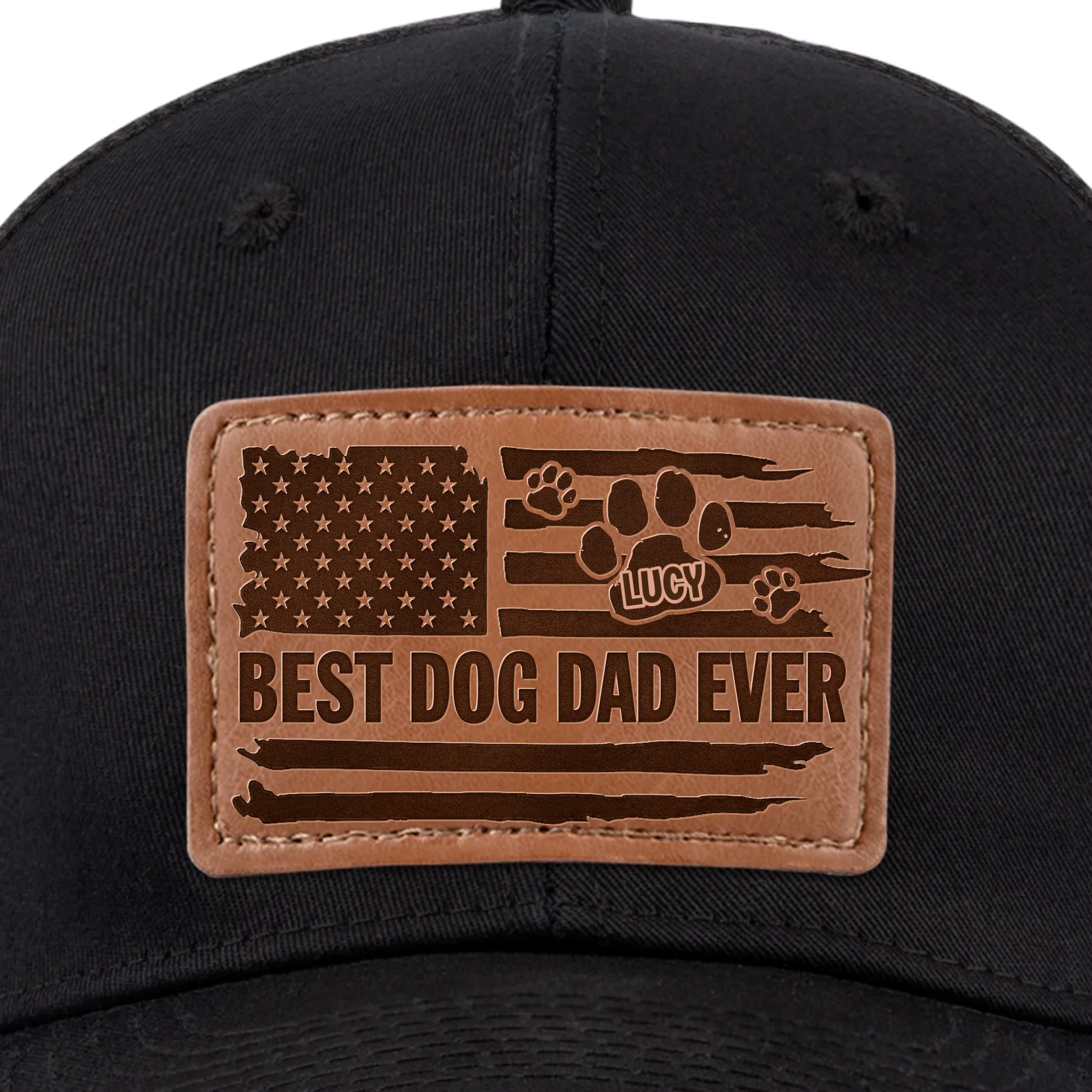 Raised By Paws, Loved By All - Dog Personalized Custom Leather Patch Hat - Father's Day, Gift For Pet Owners, Pet Lovers - Image 4