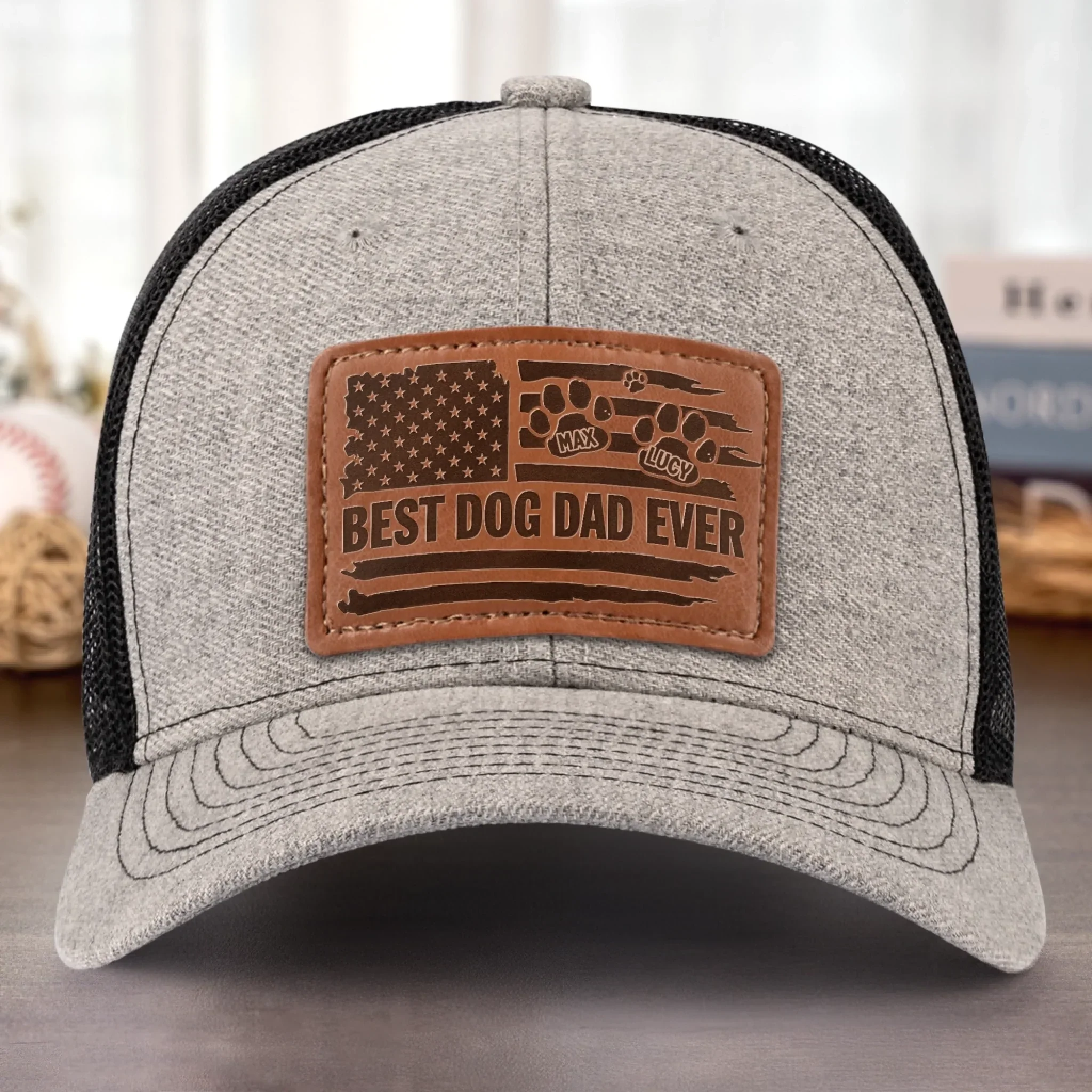 Raised By Paws, Loved By All - Dog Personalized Custom Leather Patch Hat - Father's Day, Gift For Pet Owners, Pet Lovers - Image 5