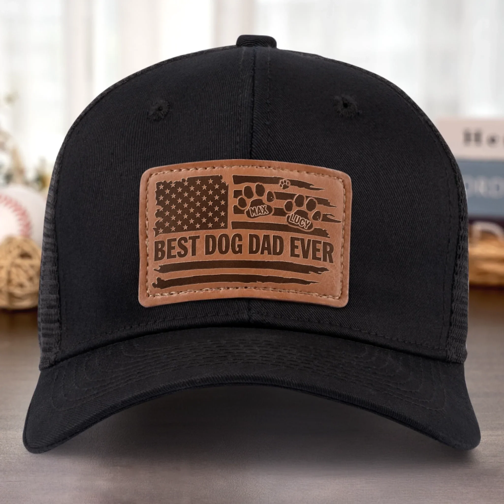 Raised By Paws, Loved By All - Dog Personalized Custom Leather Patch Hat - Father's Day, Gift For Pet Owners, Pet Lovers - Image 6