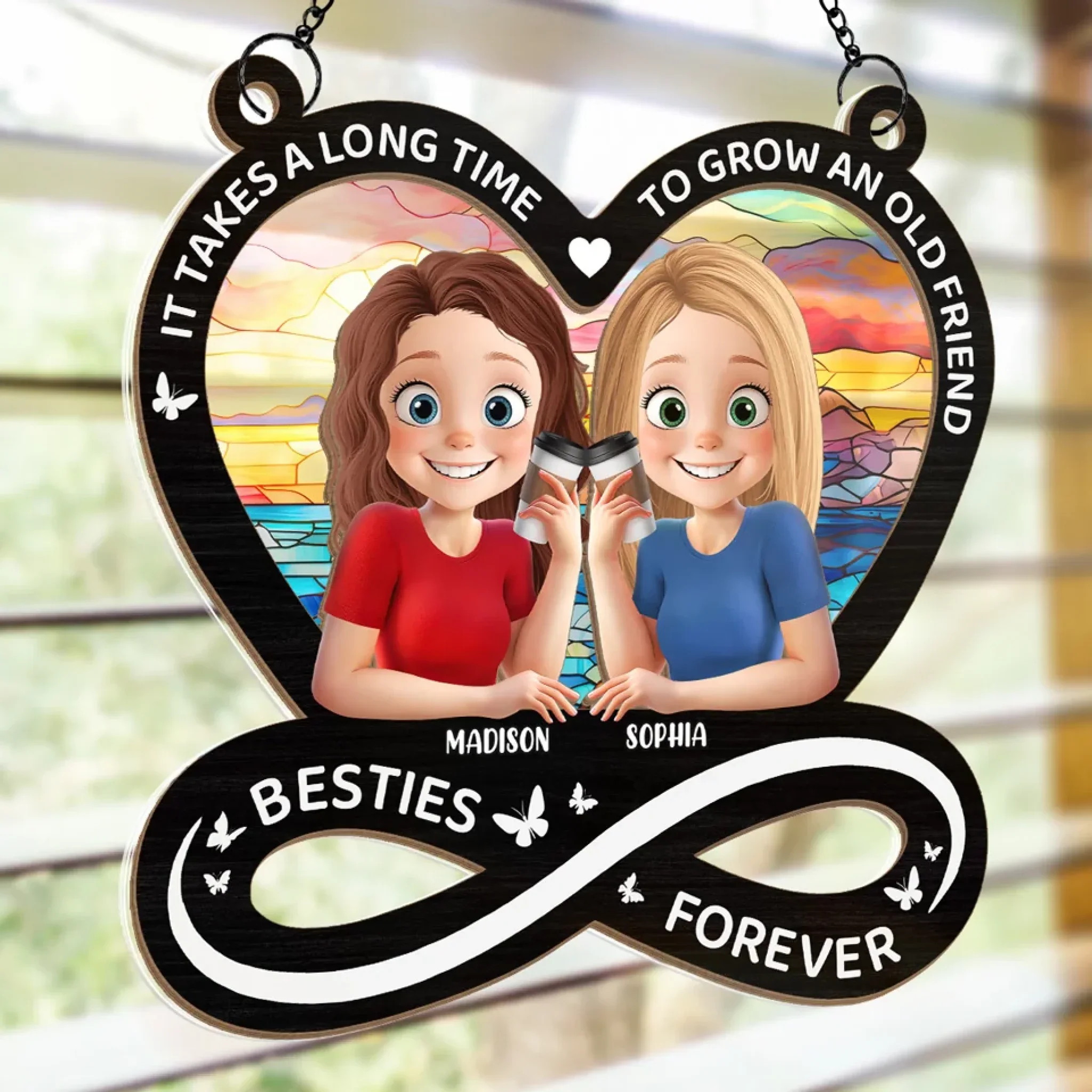 Real Friendship Transcends Time And Space - Bestie Personalized Window Hanging Suncatcher Ornament - Gift For Best Friends, BFF, Sisters - Image 4