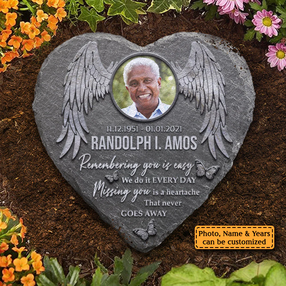 Remembering You Is Easy We Do It Every day - Personalized Memorial Stone, Human Grave Marker - Upload Image, Memorial Gift, Sympathy Gift - Image 3