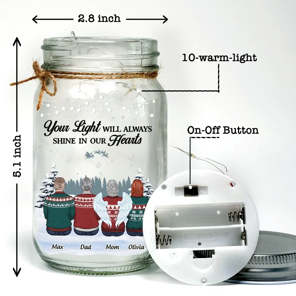 Remembering You With Love And Gratitude - Memorial Personalized Custom Mason Jar Light - Sympathy Gift, Christmas Gift For Family Members - Image 5