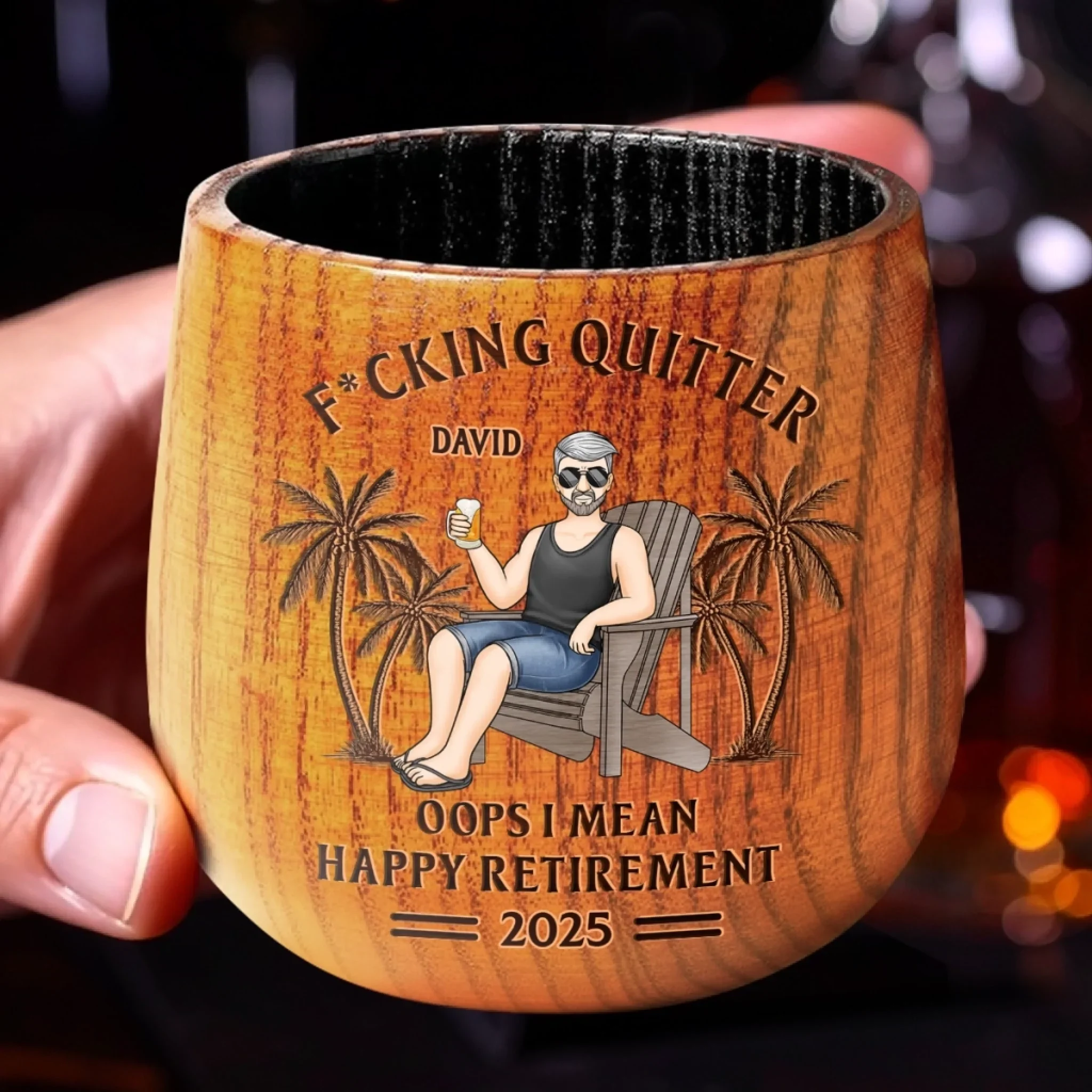 Retired And Loving It - Coworker Personalized Custom Wooden Whiskey Glass - Appreciation, Retirement Gift For Coworkers, Work Friends, Colleagues - Image 4