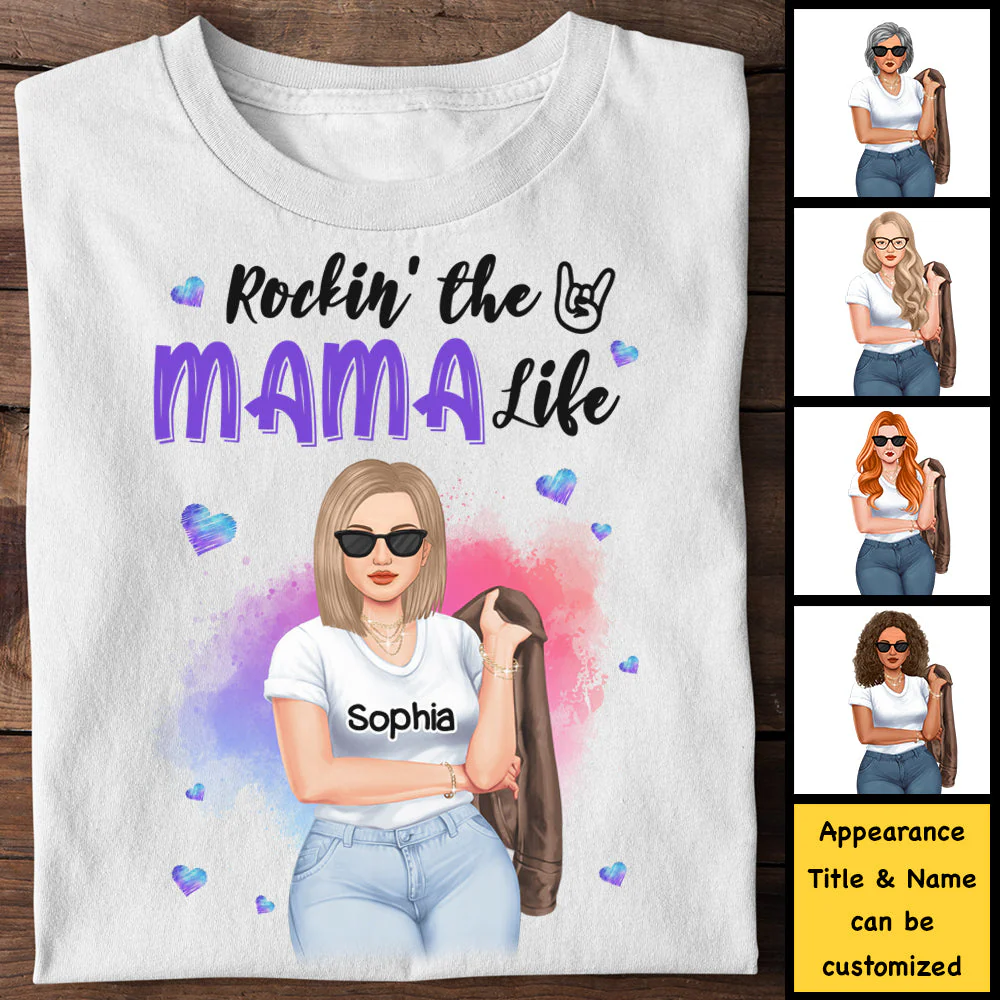 Rockin' The Mom Life - Gift For Mom, Grandma - Personalized Unisex T-shirt, Hoodie - Image 3