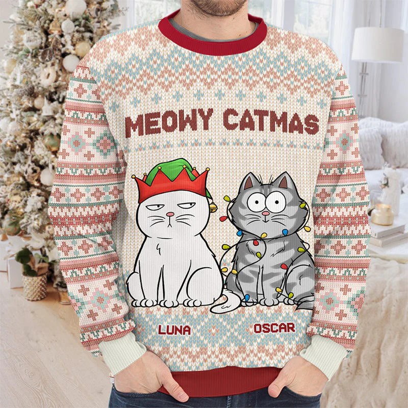 Santa Paws Please Stop Here - Dog & Cat Personalized Custom Ugly Sweatshirt - Unisex Wool Jumper - Christmas Gift For Pet Owners, Pet Lovers - Image 2