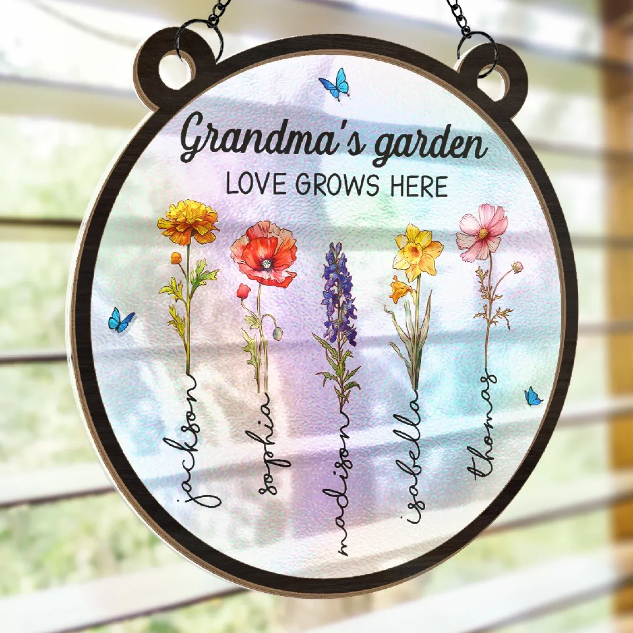 Seeds Of Love, Roots Of Joy - Family Personalized Window Hanging Suncatcher - Gift For Mom, Grandma - Image 4