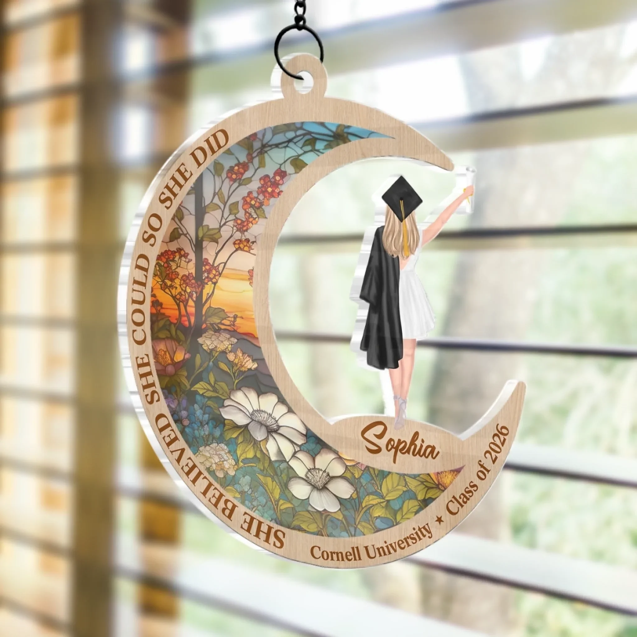 She Believed She Could, So She Did - Family Personalized Window Hanging Suncatcher Ornament - Graduation Gift For Family Members, Siblings, Brothers, Sisters - Image 2