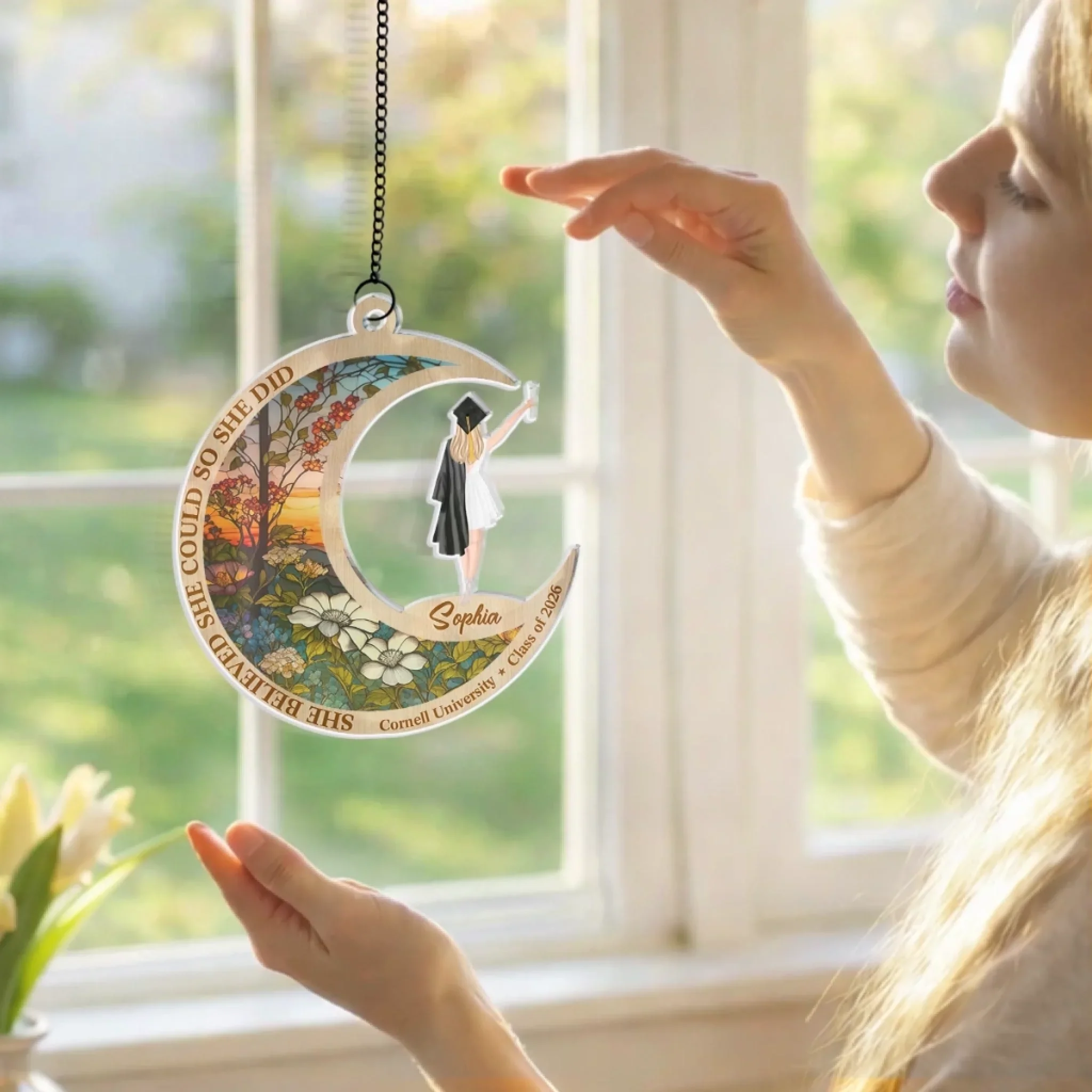 She Believed She Could, So She Did - Family Personalized Window Hanging Suncatcher Ornament - Graduation Gift For Family Members, Siblings, Brothers, Sisters - Image 5