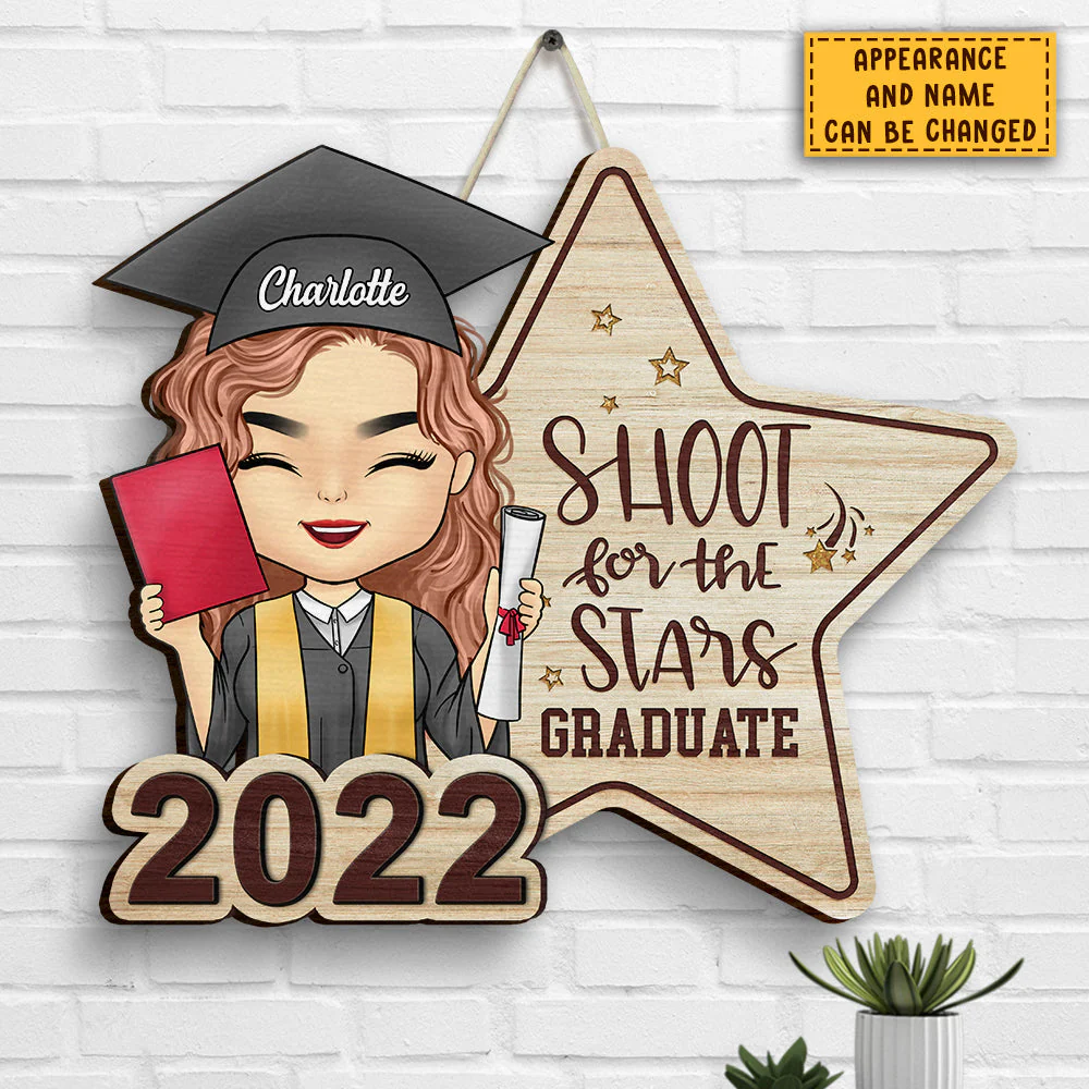 Shoot For The Stars Graduate - Personalized Shaped Wood Sign - Image 3
