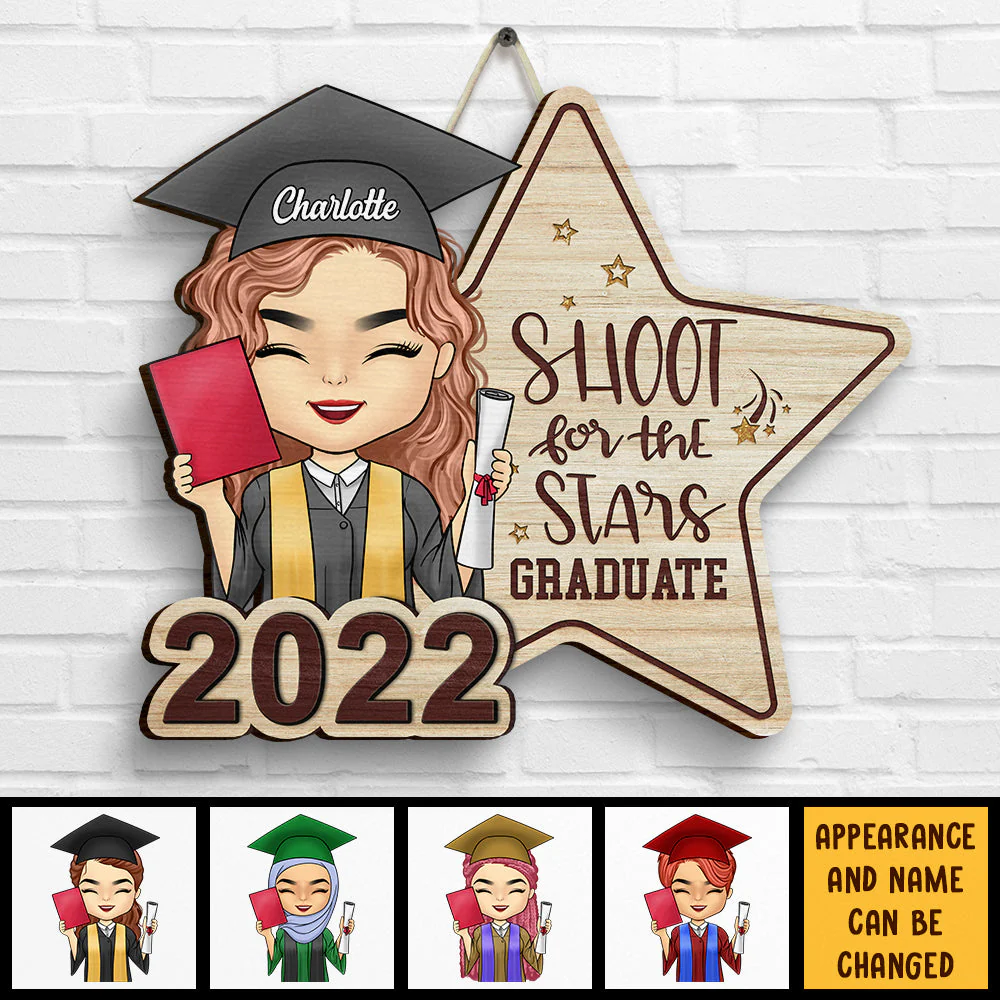 Shoot For The Stars Graduate - Personalized Shaped Wood Sign - Image 4