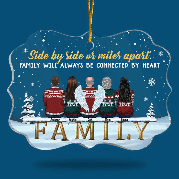 Side By Side Or Miles Apart, Family Will Always Be Connected By Heart  - Personalized Custom Benelux Shaped Acrylic Christmas Ornament - Gift For Family, Christmas Gift - Image 3