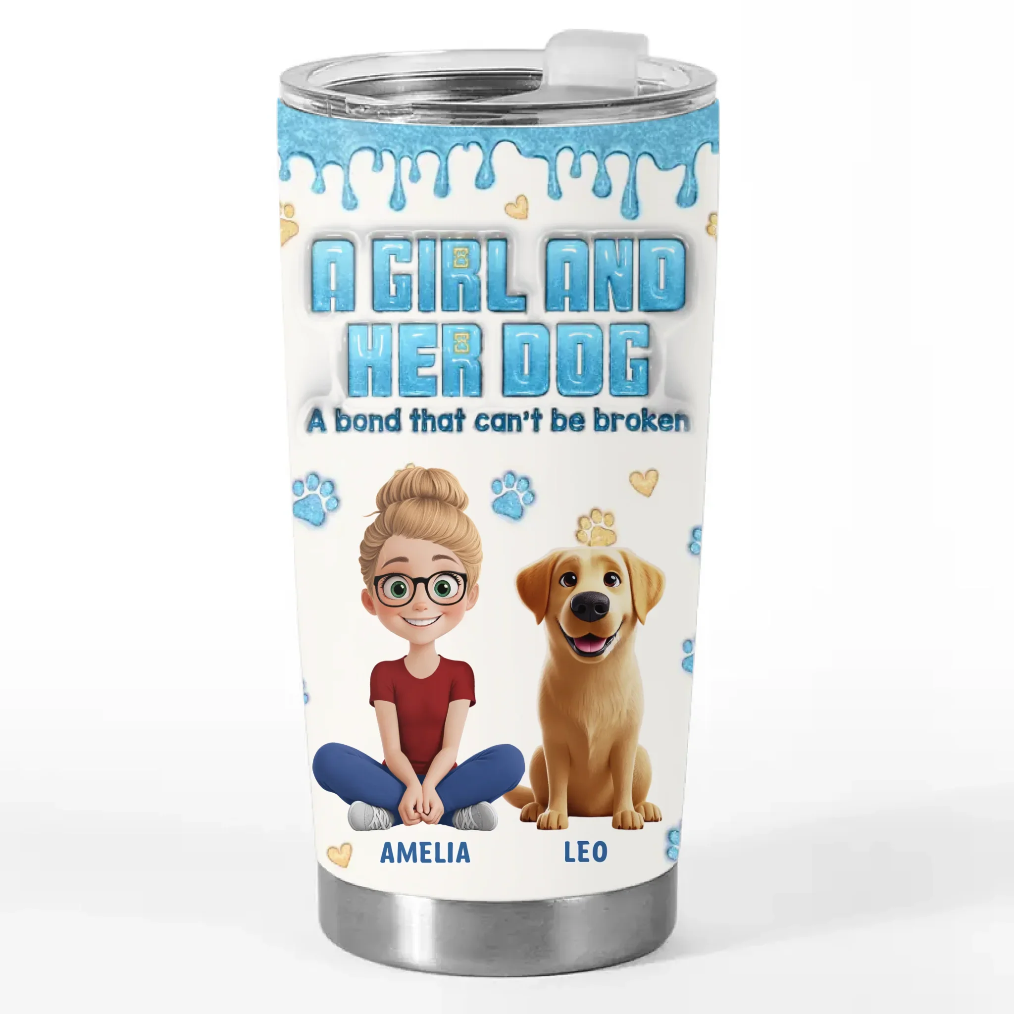 Side By Side, Paw By Paw - Dog Personalized Custom 3D Inflated Effect Printed Tumbler - Gift For Pet Owners, Pet Lovers - Image 2
