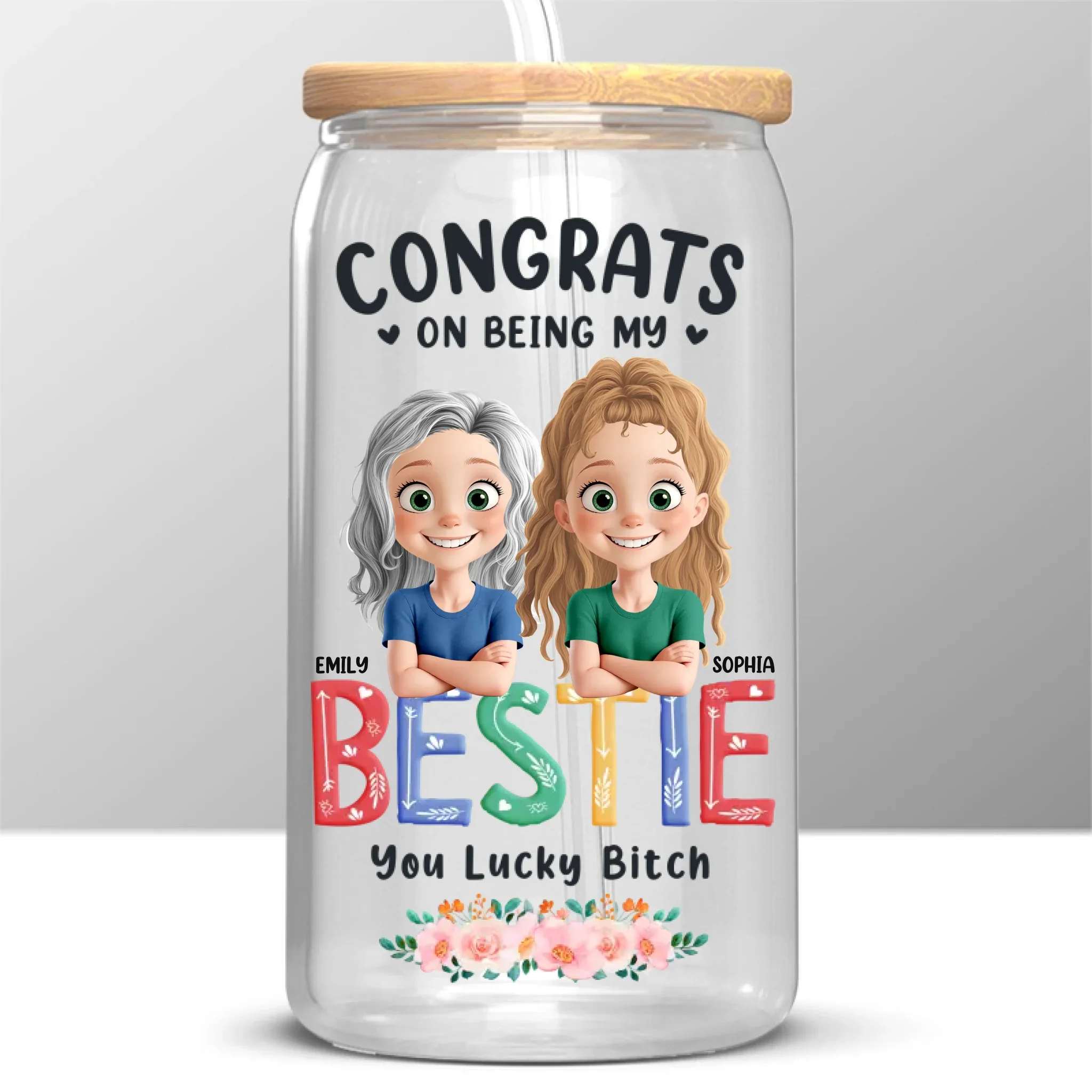 Sister Makes Life Sparkle - Bestie Personalized Custom Glass Cup, Iced Coffee Cup - Gift For Best Friends, BFF, Sisters - Image 2