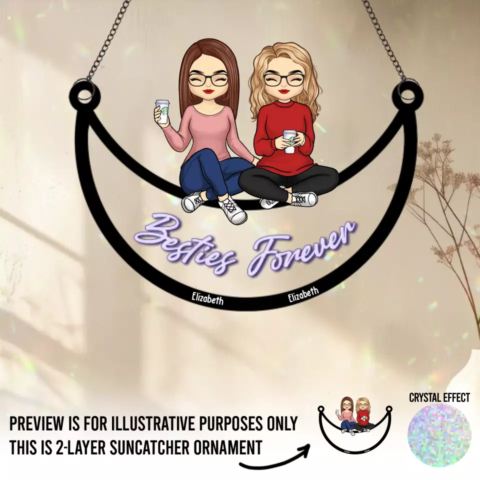 Sisterly Souls, Forever Linked - Bestie Personalized Window Hanging Suncatcher - Gift For Best Friends, BFF, Sisters - Image 2