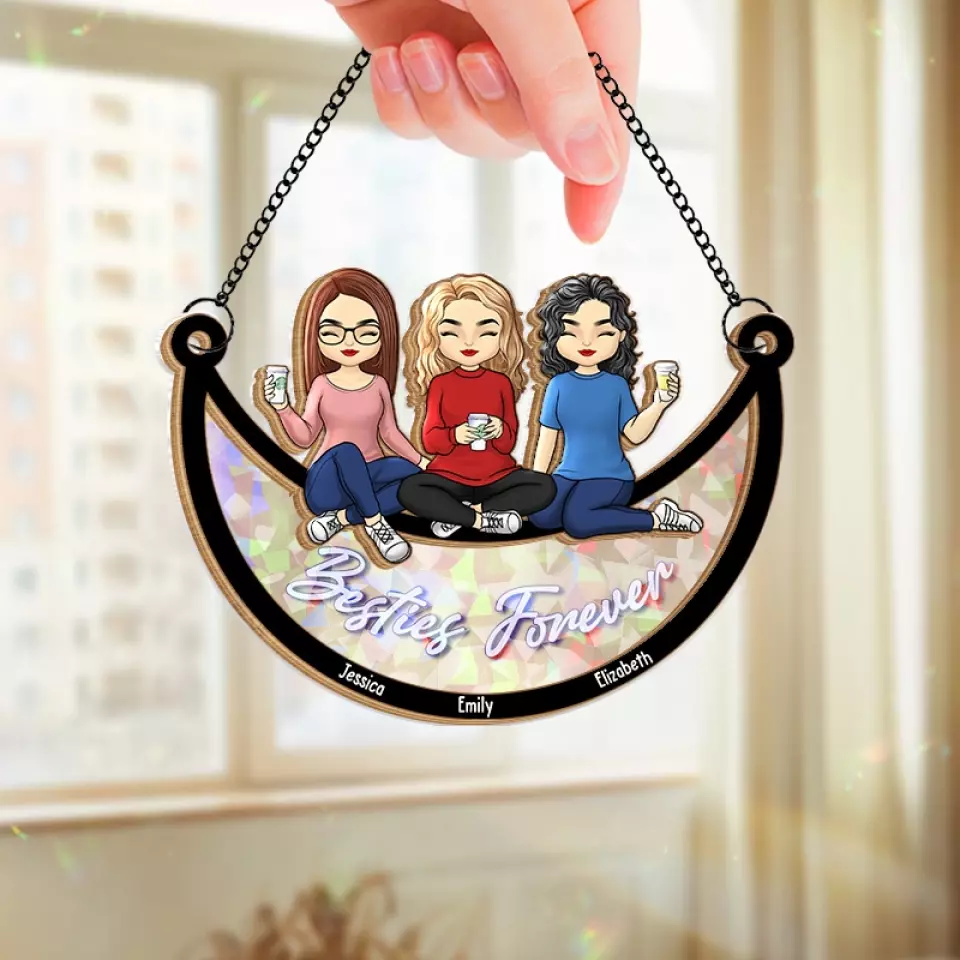 Sisterly Souls, Forever Linked - Bestie Personalized Window Hanging Suncatcher - Gift For Best Friends, BFF, Sisters - Image 3