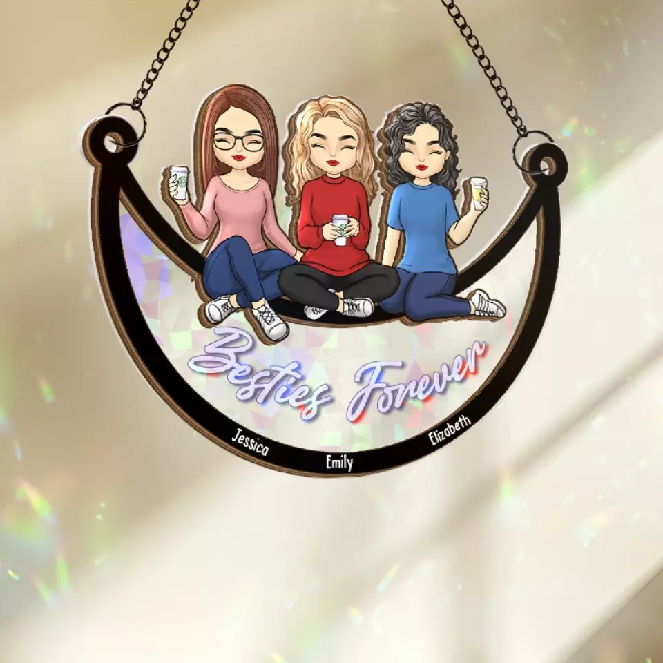 Sisterly Souls, Forever Linked - Bestie Personalized Window Hanging Suncatcher - Gift For Best Friends, BFF, Sisters - Image 4