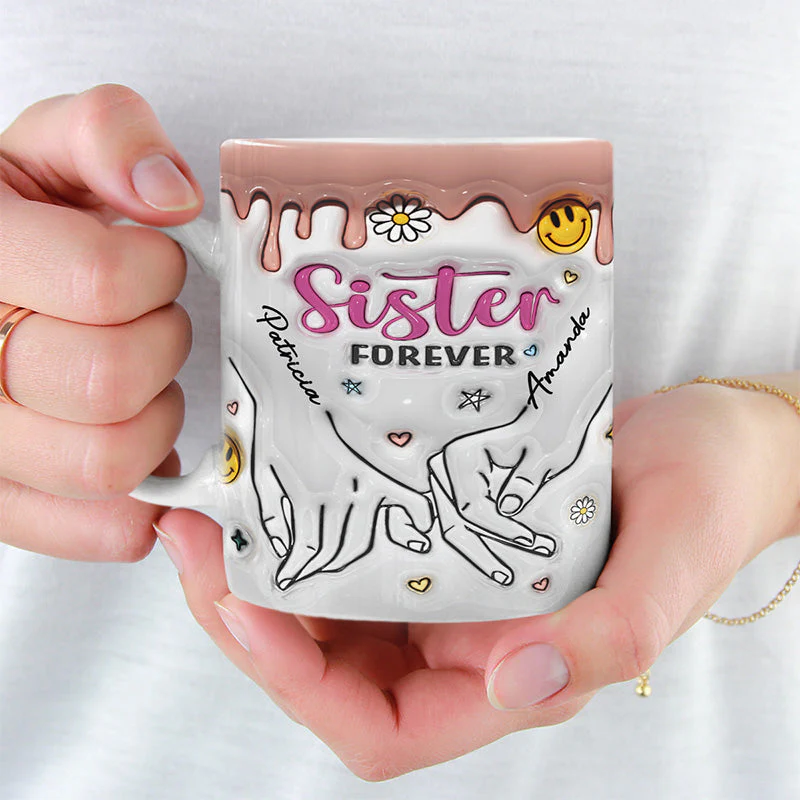 Sisters By Heart - Bestie Personalized Custom 3D Inflated Effect Printed Mug - Gift For Best Friends, BFF, Sisters, Coworkers - Image 2