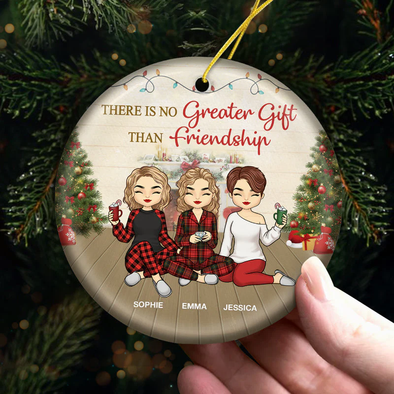 Sisters By Heart - Bestie Personalized Custom Ornament - Ceramic Round Shaped - Christmas Gift For Best Friends, BFF, Sisters - Image 4