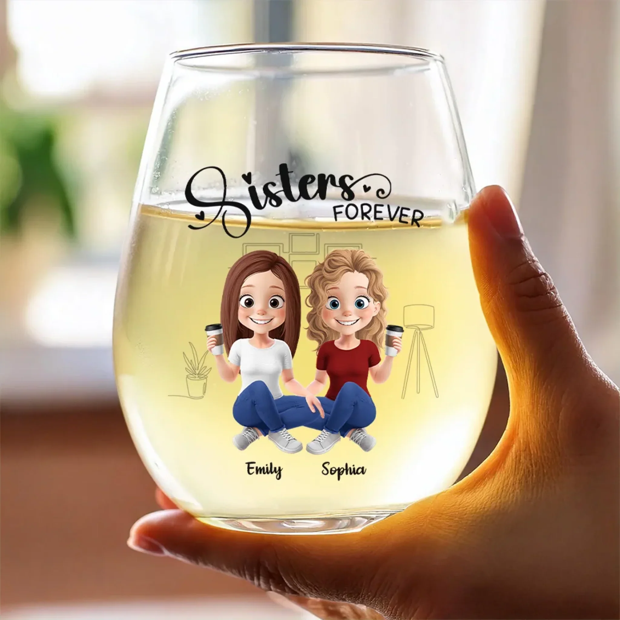 Sisters Forever - Bestie Personalized Custom Wine Glass - Gift For Best Friends, BFF, Sisters - Image 3