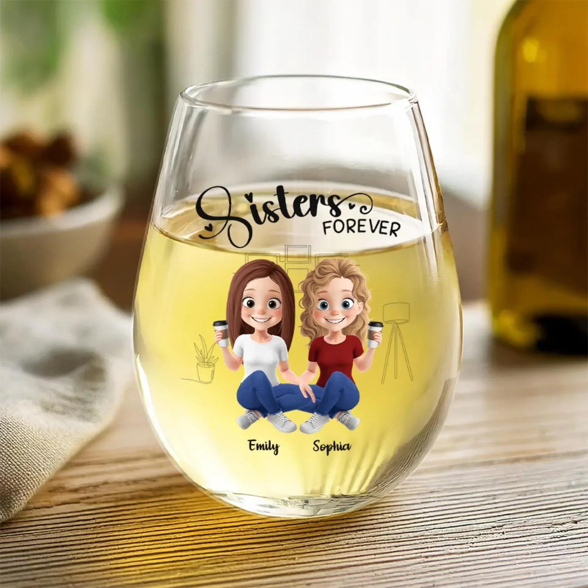 Sisters Forever - Bestie Personalized Custom Wine Glass - Gift For Best Friends, BFF, Sisters - Image 4